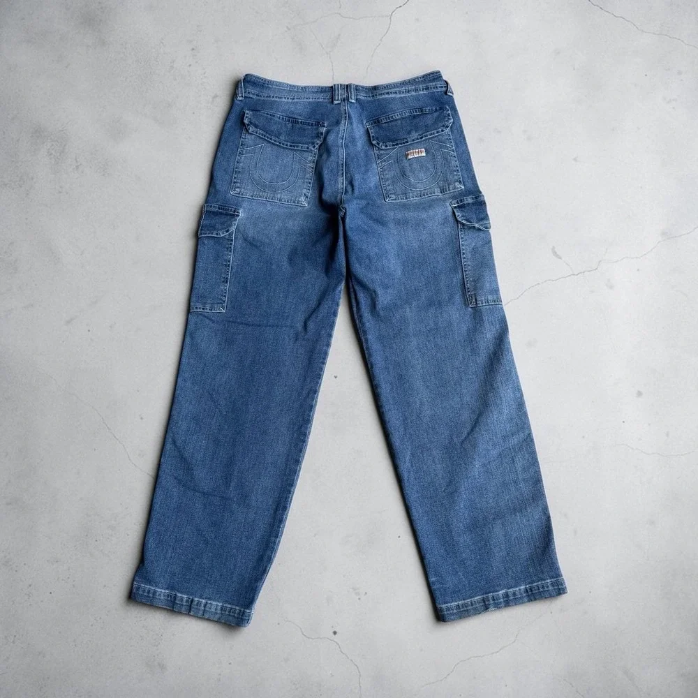 True Religion Cargo Carpenter Denim Jeans Size 31 Blue Zip 5-Pocket Women Y2K